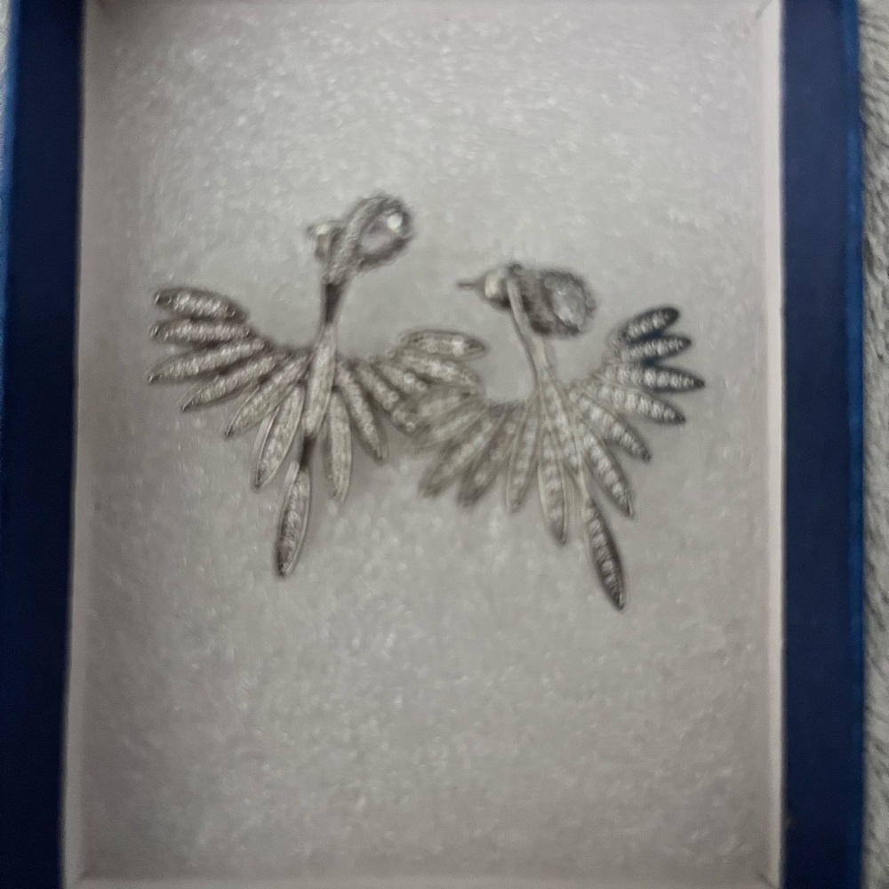 Silver Wing Design Feather Earrings